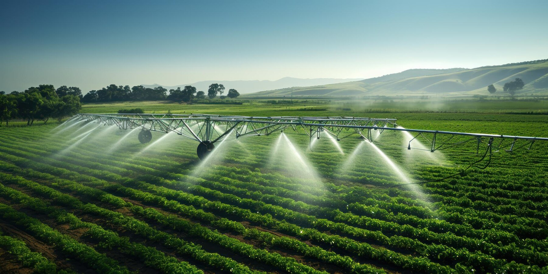 Sistema de irrigação no campo